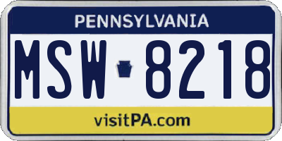 PA license plate MSW8218