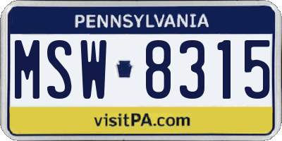 PA license plate MSW8315
