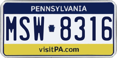 PA license plate MSW8316