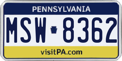 PA license plate MSW8362
