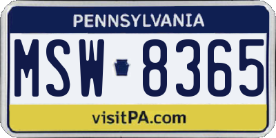 PA license plate MSW8365