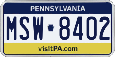 PA license plate MSW8402