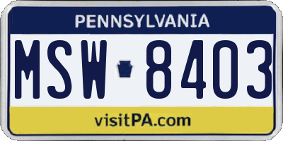 PA license plate MSW8403