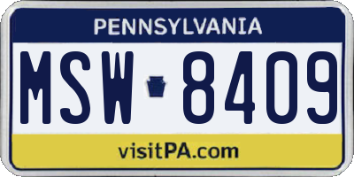 PA license plate MSW8409