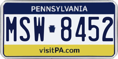 PA license plate MSW8452