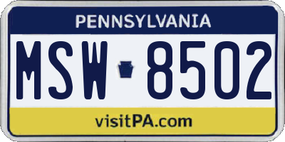 PA license plate MSW8502