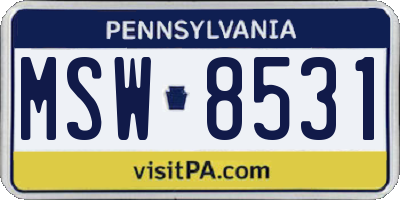 PA license plate MSW8531