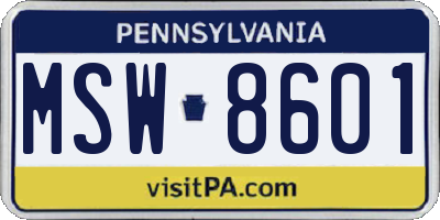 PA license plate MSW8601