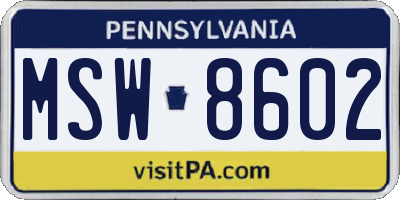 PA license plate MSW8602