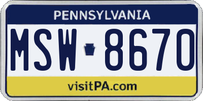 PA license plate MSW8670
