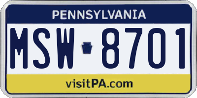 PA license plate MSW8701