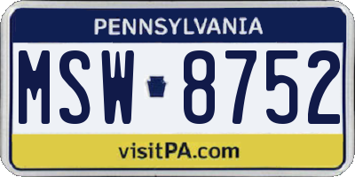 PA license plate MSW8752