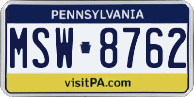 PA license plate MSW8762