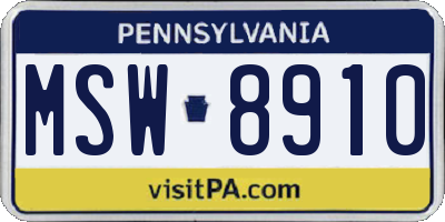 PA license plate MSW8910
