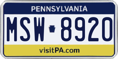 PA license plate MSW8920