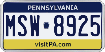 PA license plate MSW8925