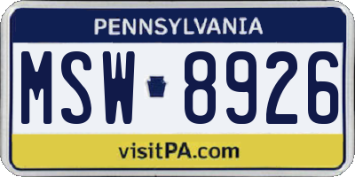 PA license plate MSW8926