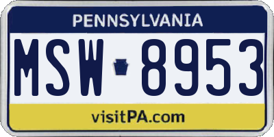 PA license plate MSW8953