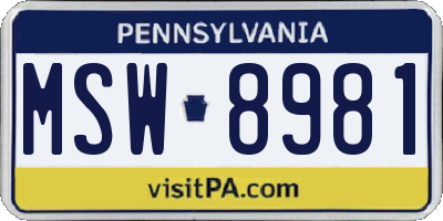 PA license plate MSW8981