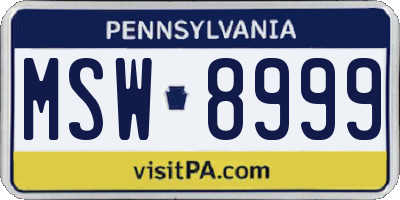 PA license plate MSW8999