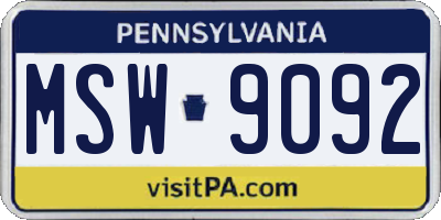 PA license plate MSW9092