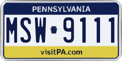 PA license plate MSW9111