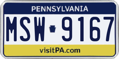 PA license plate MSW9167