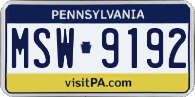 PA license plate MSW9192