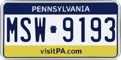PA license plate MSW9193