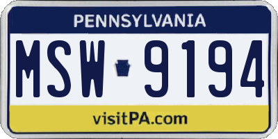 PA license plate MSW9194