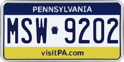 PA license plate MSW9202