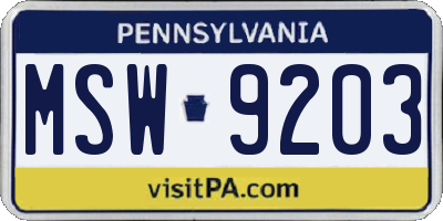 PA license plate MSW9203