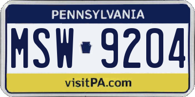 PA license plate MSW9204