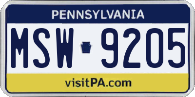 PA license plate MSW9205