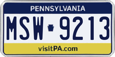 PA license plate MSW9213