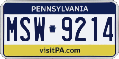 PA license plate MSW9214