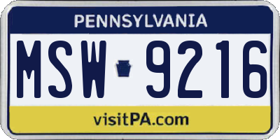 PA license plate MSW9216