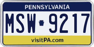 PA license plate MSW9217