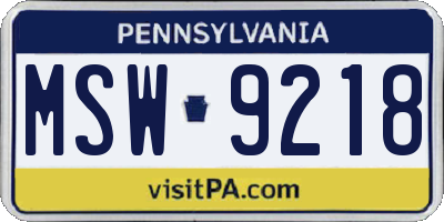PA license plate MSW9218