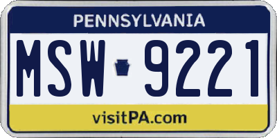PA license plate MSW9221