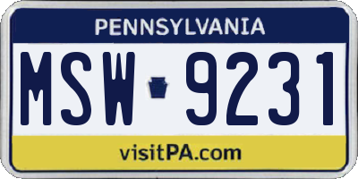 PA license plate MSW9231