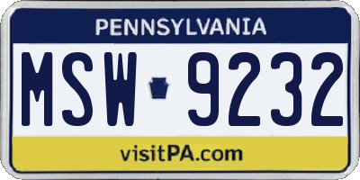 PA license plate MSW9232