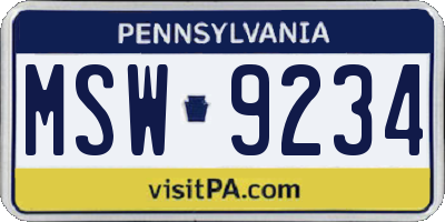 PA license plate MSW9234