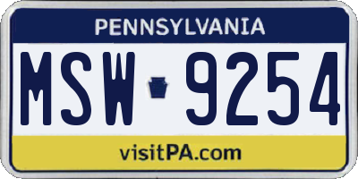 PA license plate MSW9254