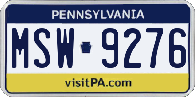 PA license plate MSW9276