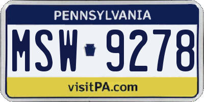 PA license plate MSW9278