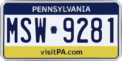 PA license plate MSW9281