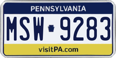 PA license plate MSW9283