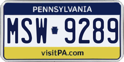 PA license plate MSW9289