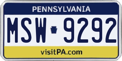 PA license plate MSW9292